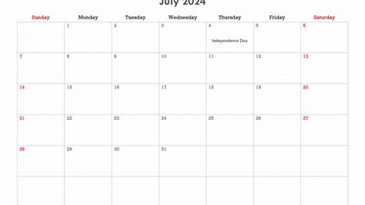 July 2024 Word Calendar Printable Free