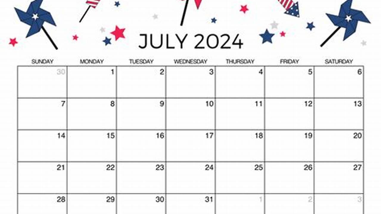 July Calendar Printable 2024 Cute