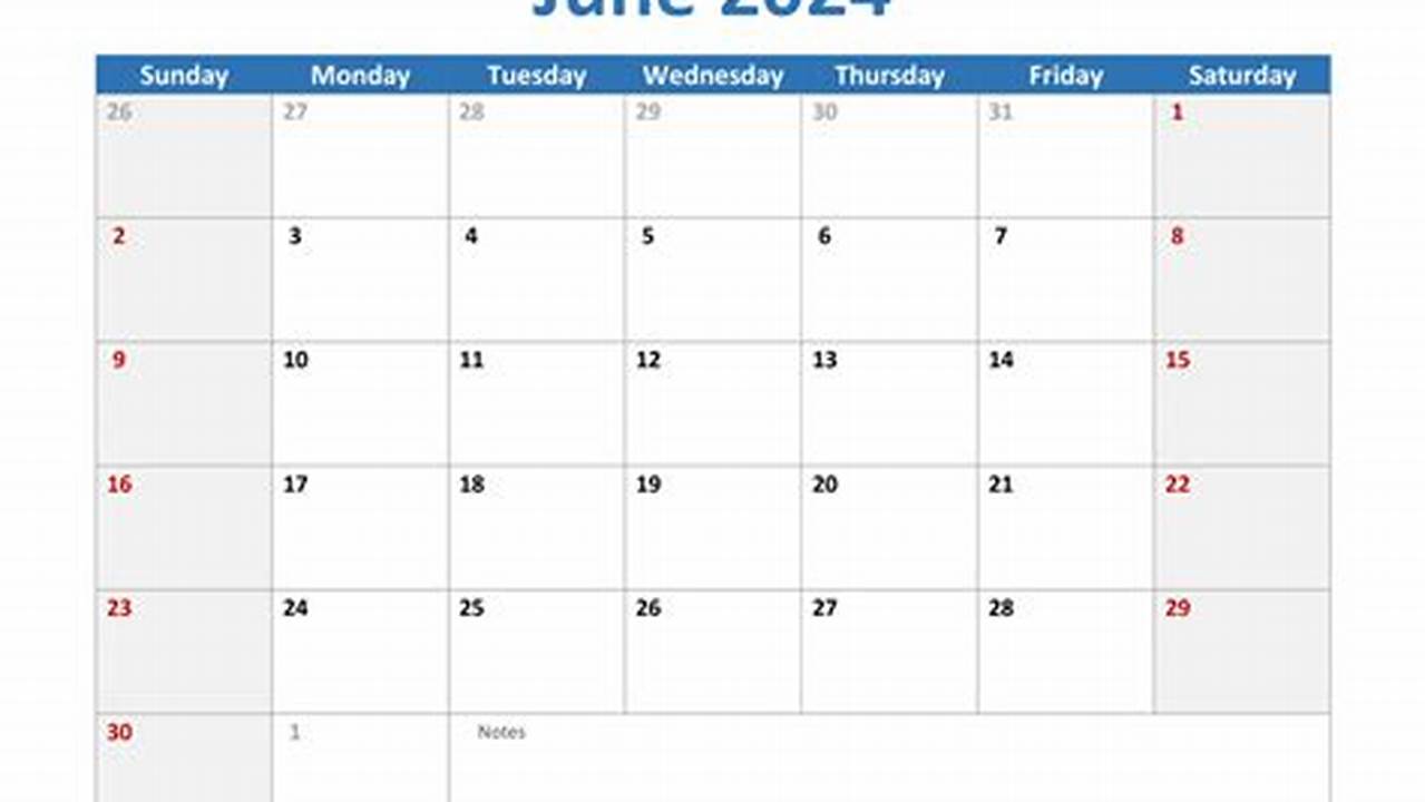 June Calendar 2024 Pdf Editable