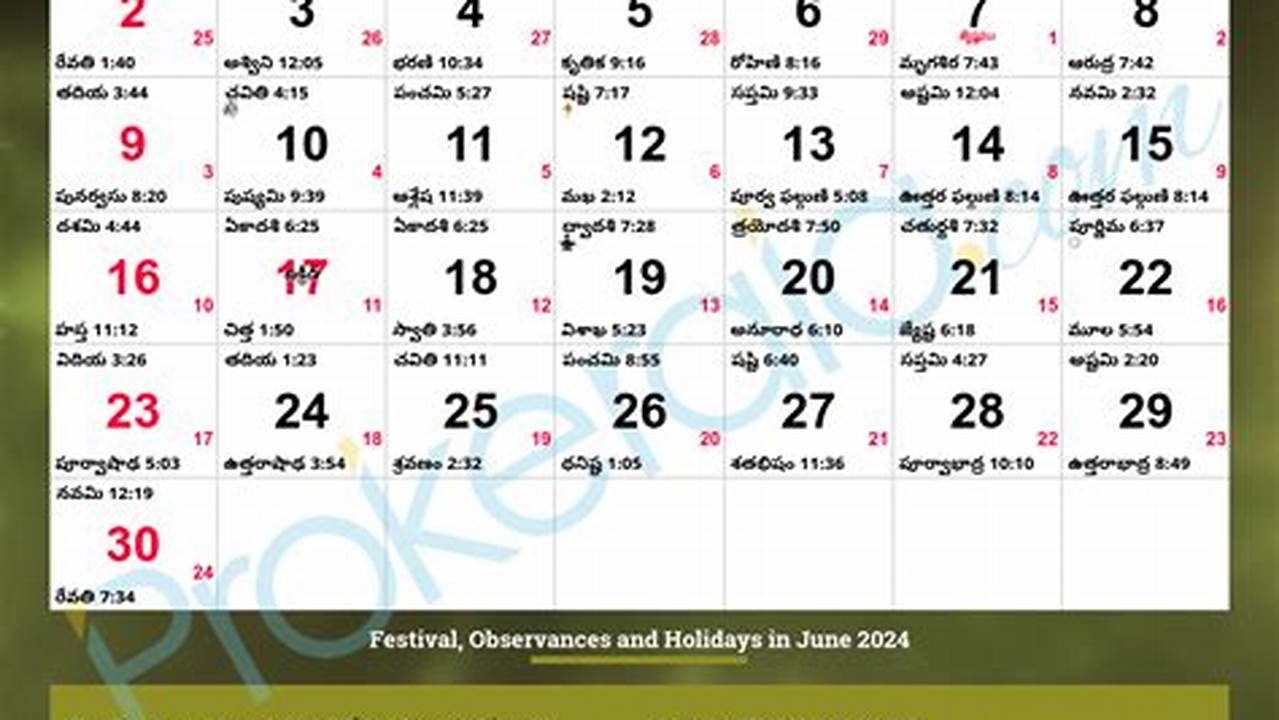 June Telugu Calendar 2024