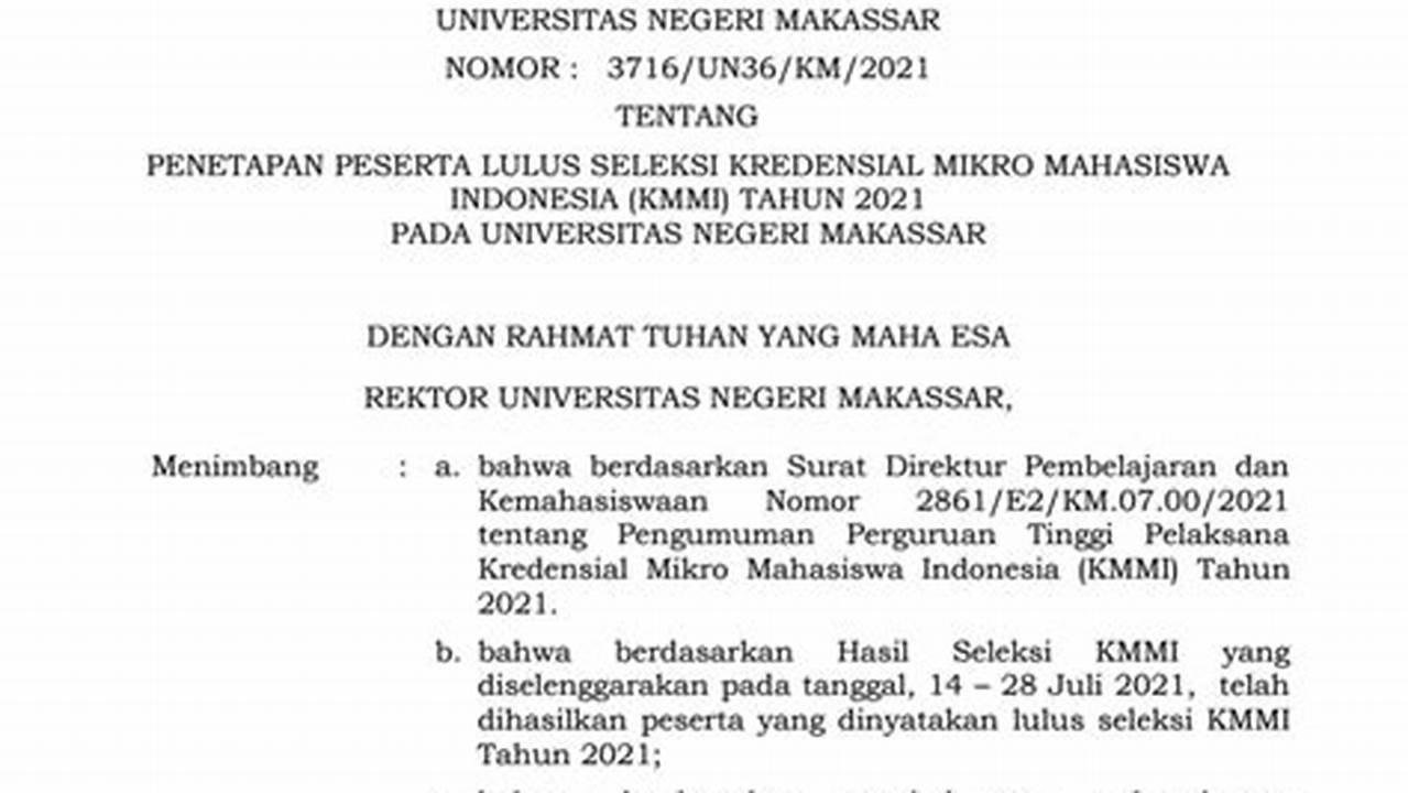 Keputusan Rektor Universitas Negeri Makassar Nomor 941/Un36/Hk/2023 Tentang Penetapan Kalender Akademik Universitas Negeri Makassar., 2024