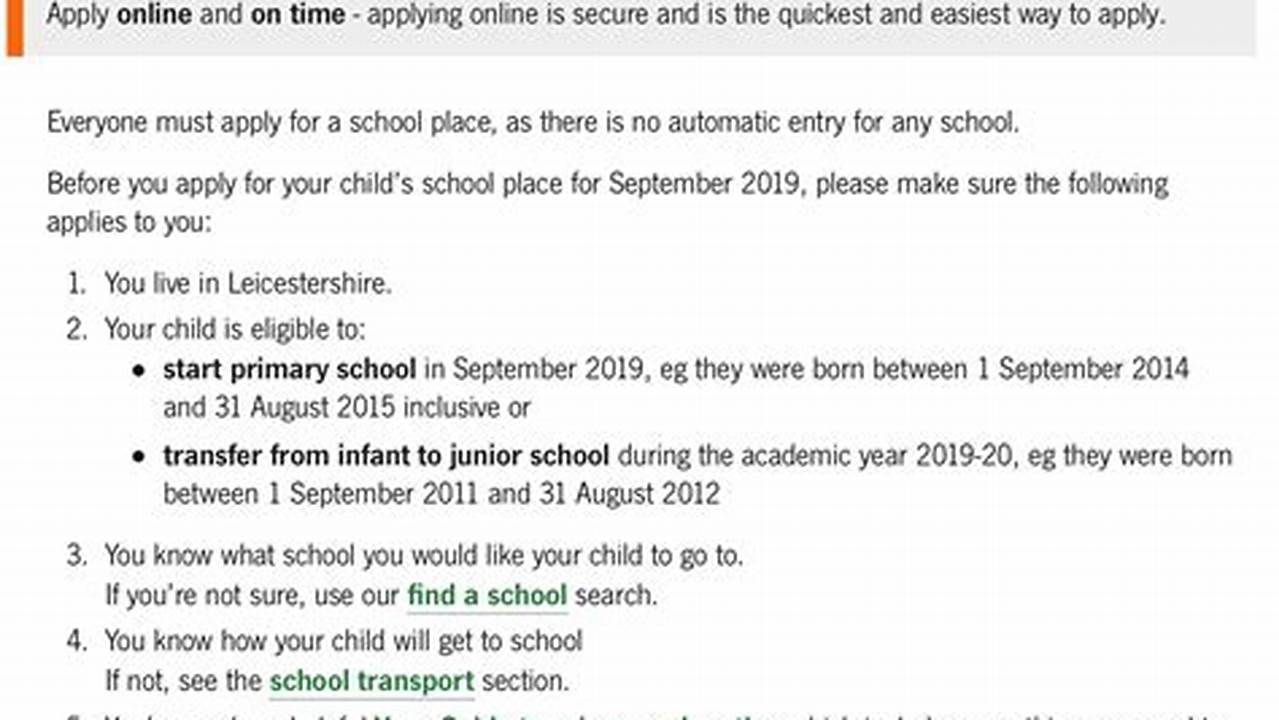 Key Dates When Applying For Infant Or Primary Schools;, 2024