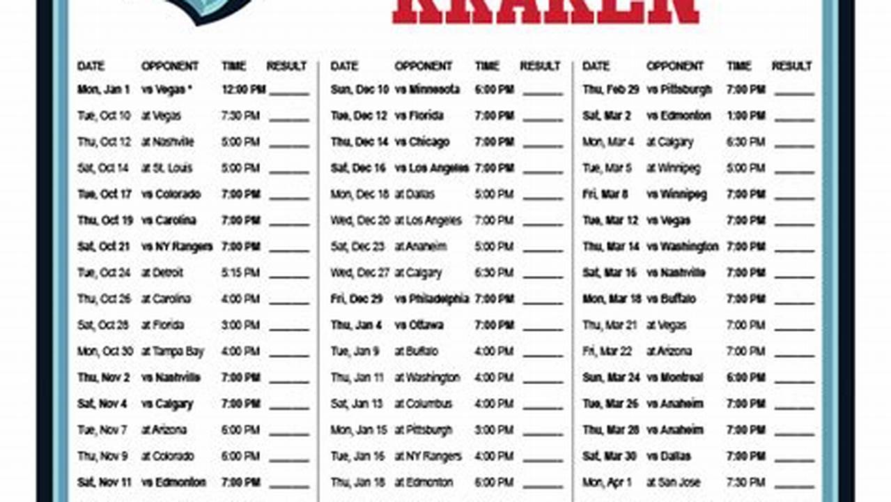 Kraken Schedule 2024 23 Printable