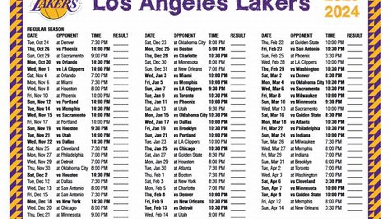 La Lakers 2024-2024 Schedule