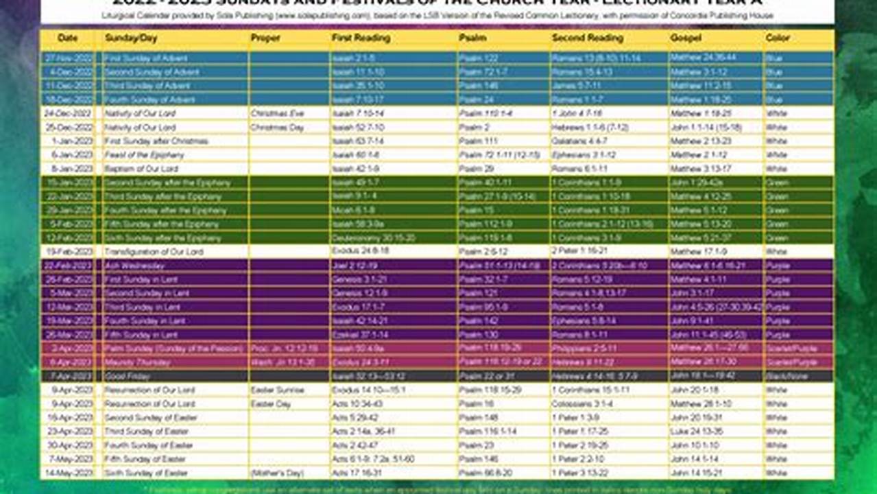Lectionary &amp;Amp; Calendar Introduction Calendar This Calendar Shows The Dates Of The Church’s Festivals In The., 2024