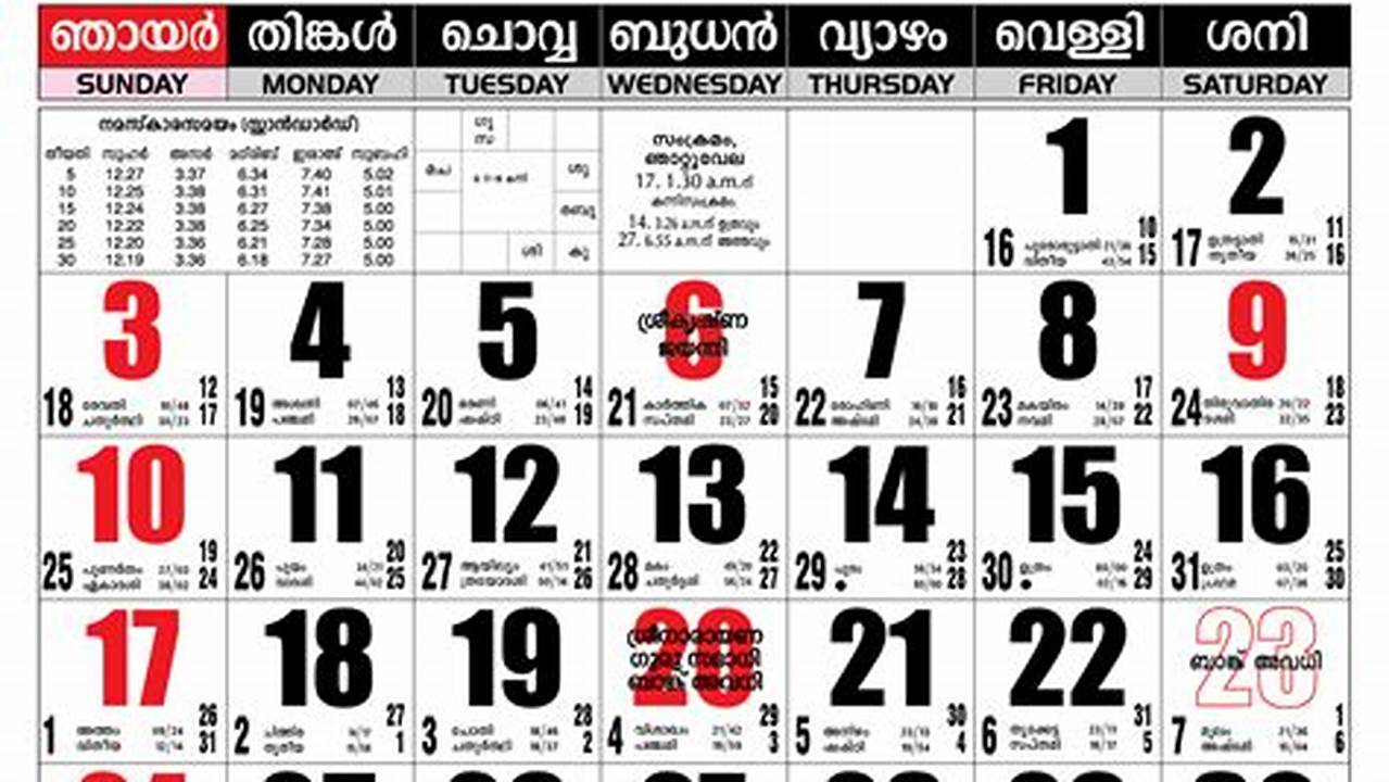 Malayalam Calendar 2024 September 10