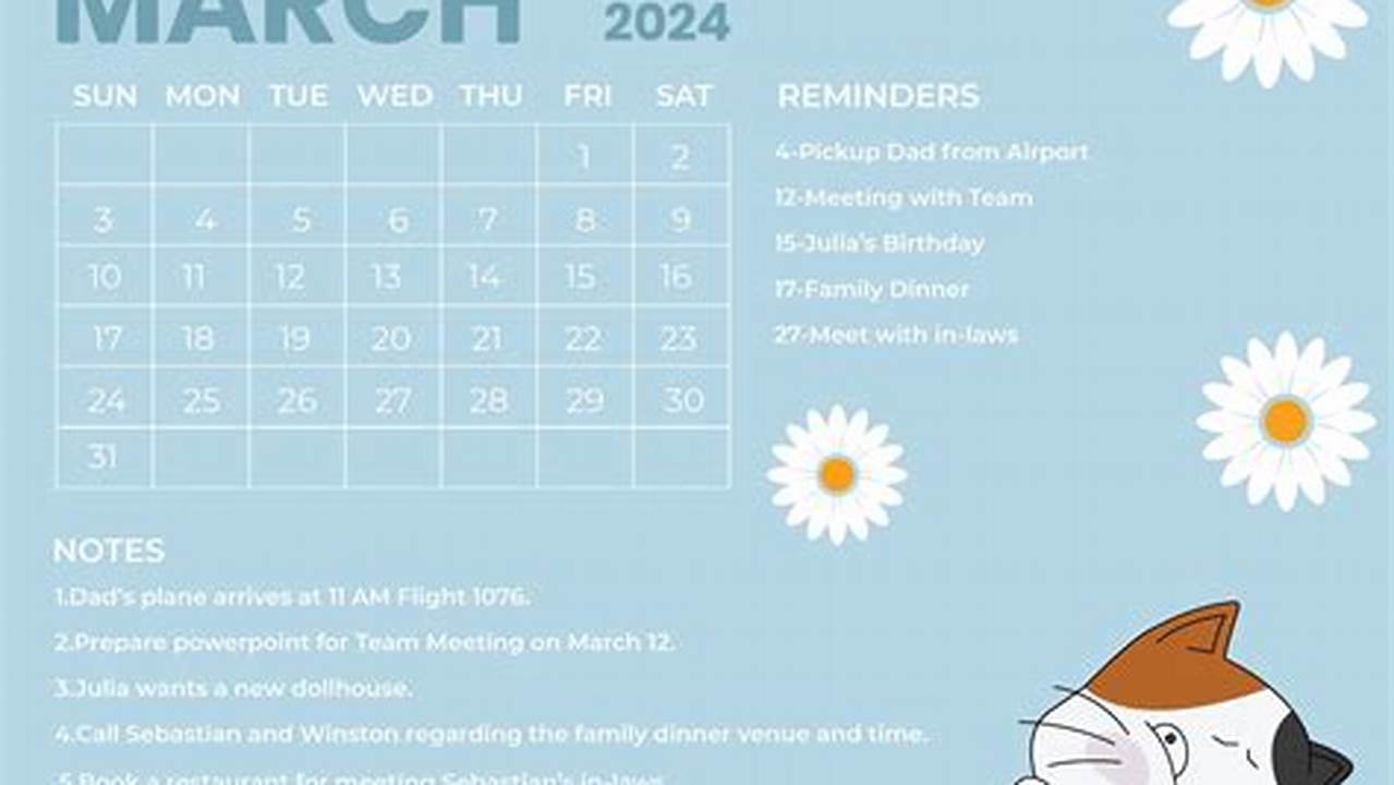 March 2024 Calendar Cute Design Thinking Bridge