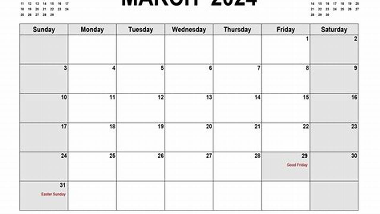 March 2024 Calendar Month At A Glance