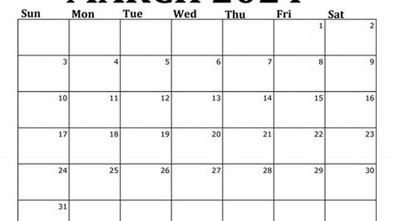 March 2024 Calendar Month Printable Worksheets