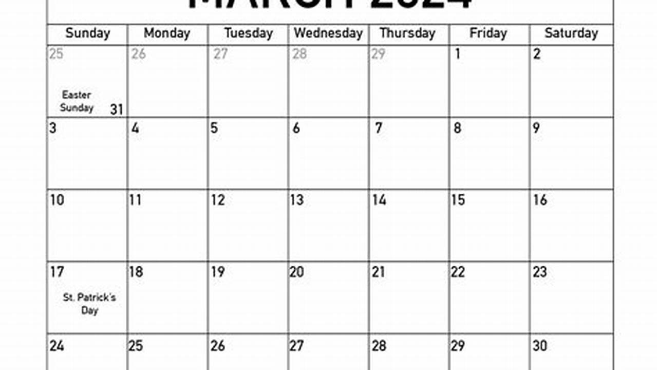 March 2024 Calendar With Holidays Pdf