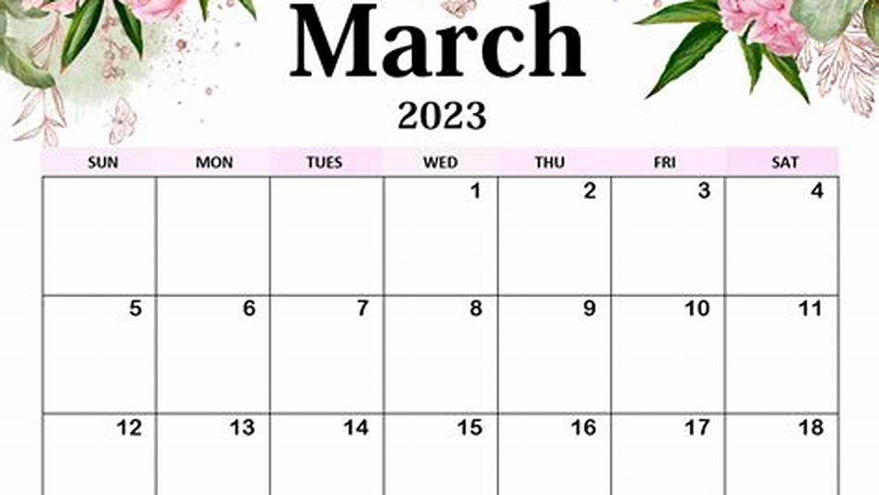 March 2024 Floral Calendar Printable;, 2024