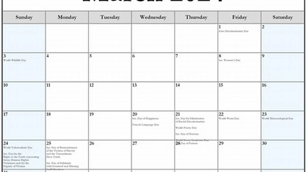 March Holiday 2024 Calendar