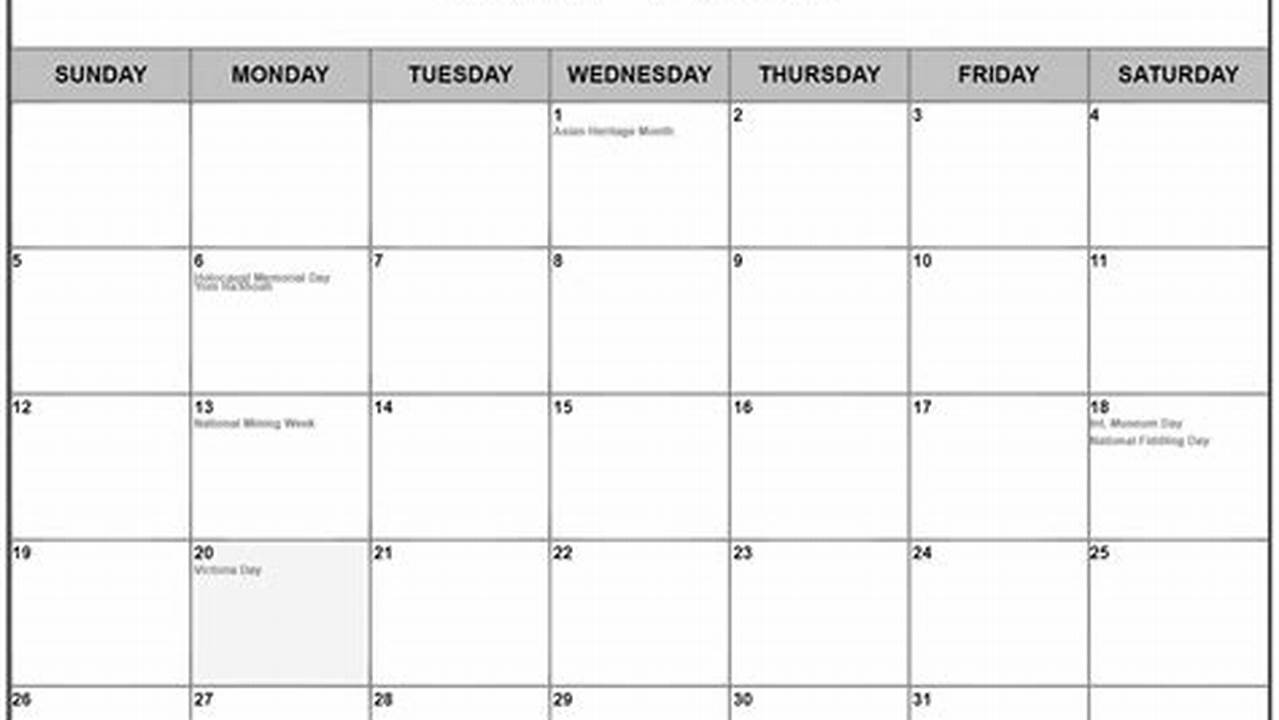 May 2024 Calendar Canada Blank