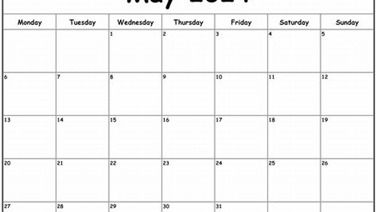 May 2024 Calendar Monday Start