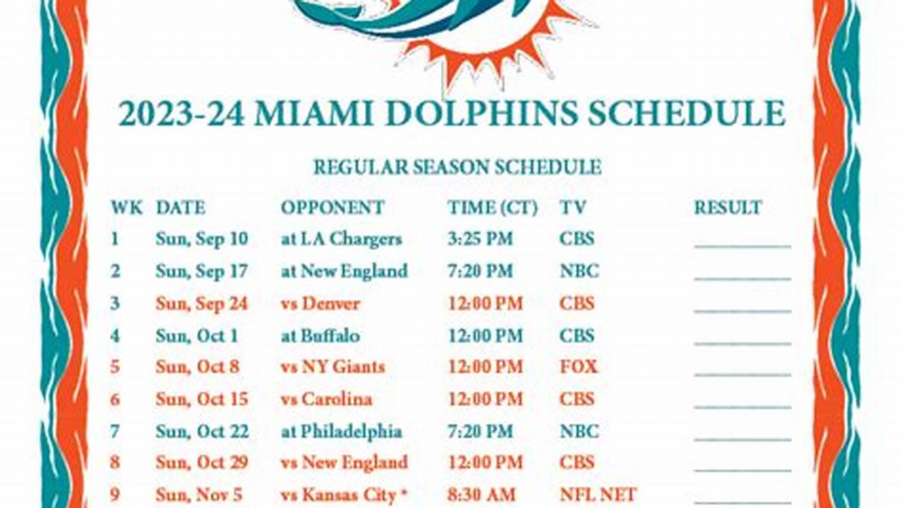 Miami Dolphins Printable 2024 2024 Schedule