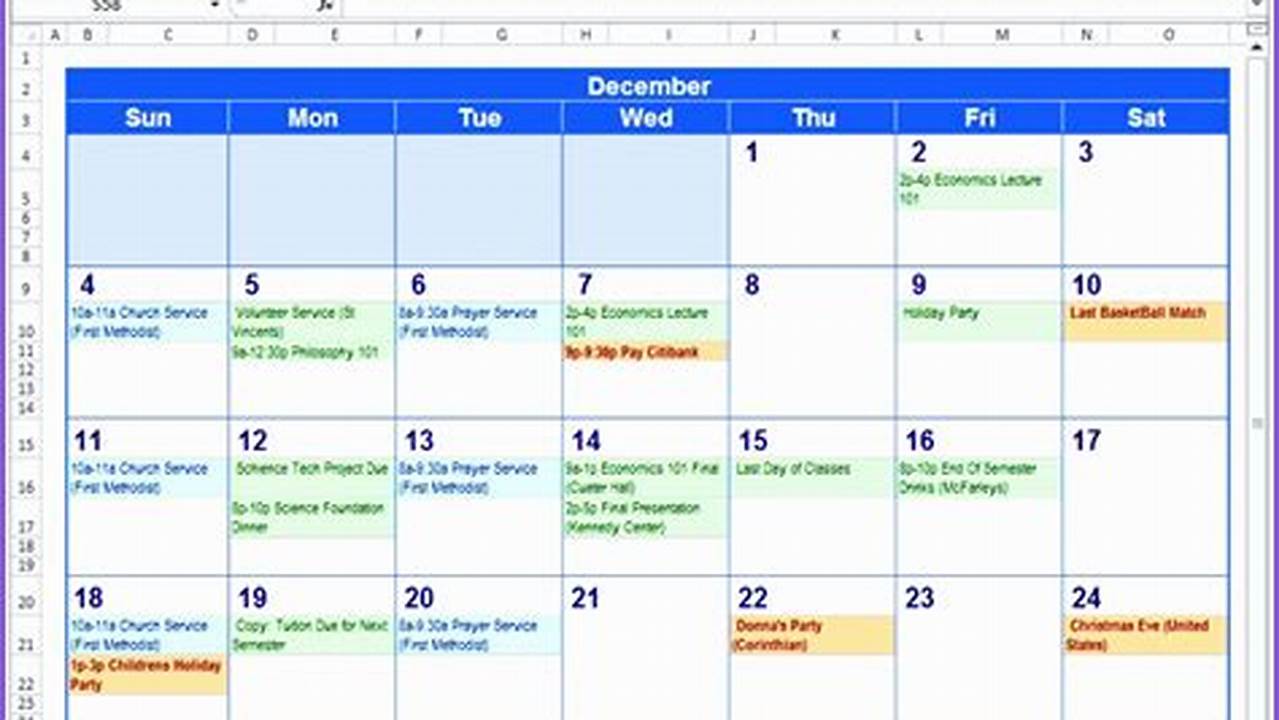 Microsoft Excel Calendar Schedule Template