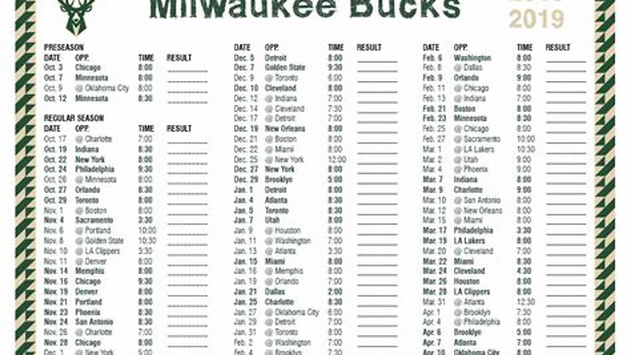 Milwaukee Bucks 2024 2024 Printable Scheduled