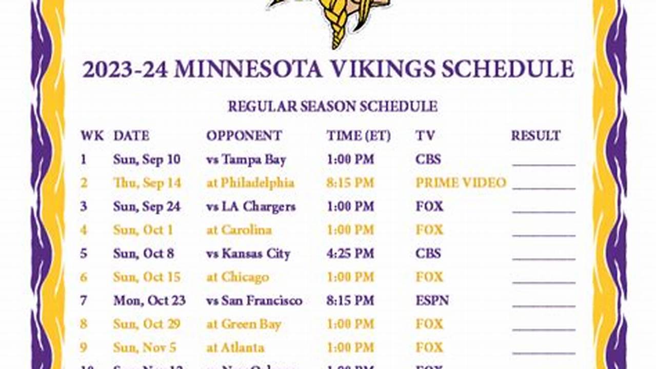 Minnesota Vikings Schedule 2024-24 Printable