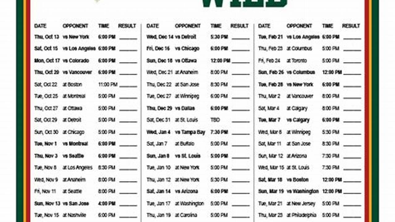 Minnesota Wild Hockey Schedule 2024