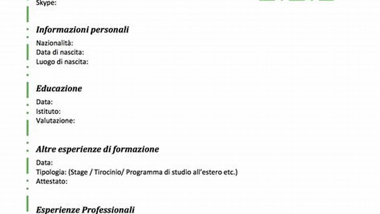 Modello Curriculum Vitae Da Stampare E Compilare