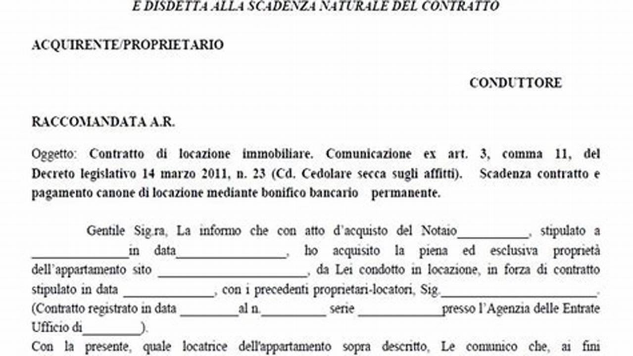 Modello Disdetta Contratto Di Locazione Cedolare Secca Agenzia Delle Entrate