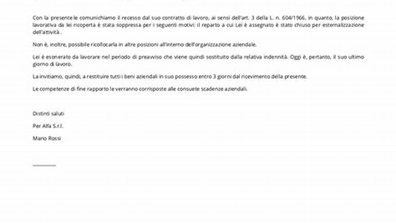 Modello Lettera Licenziamento Per Giustificato Motivo Oggettivo