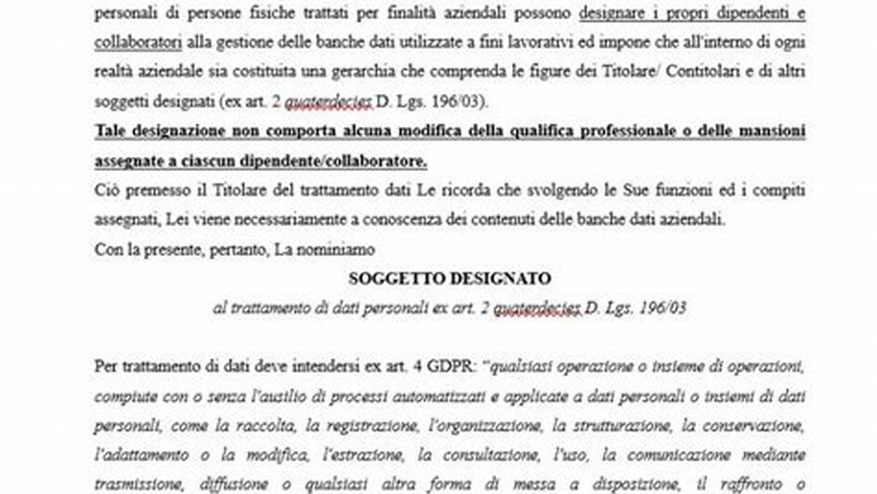 Modello Nomina Incaricato Trattamento Dati Personali Gdpr