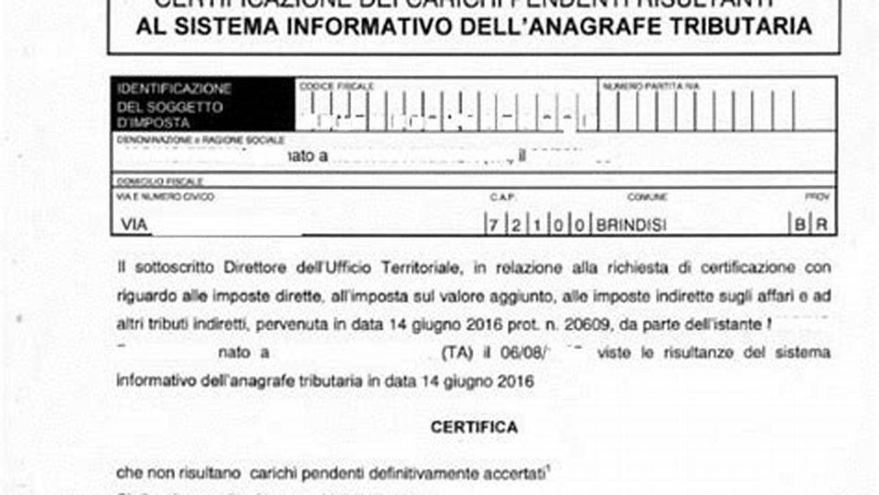 Modello Richiesta Certificato Carichi Pendenti Agenzia Delle Entrate