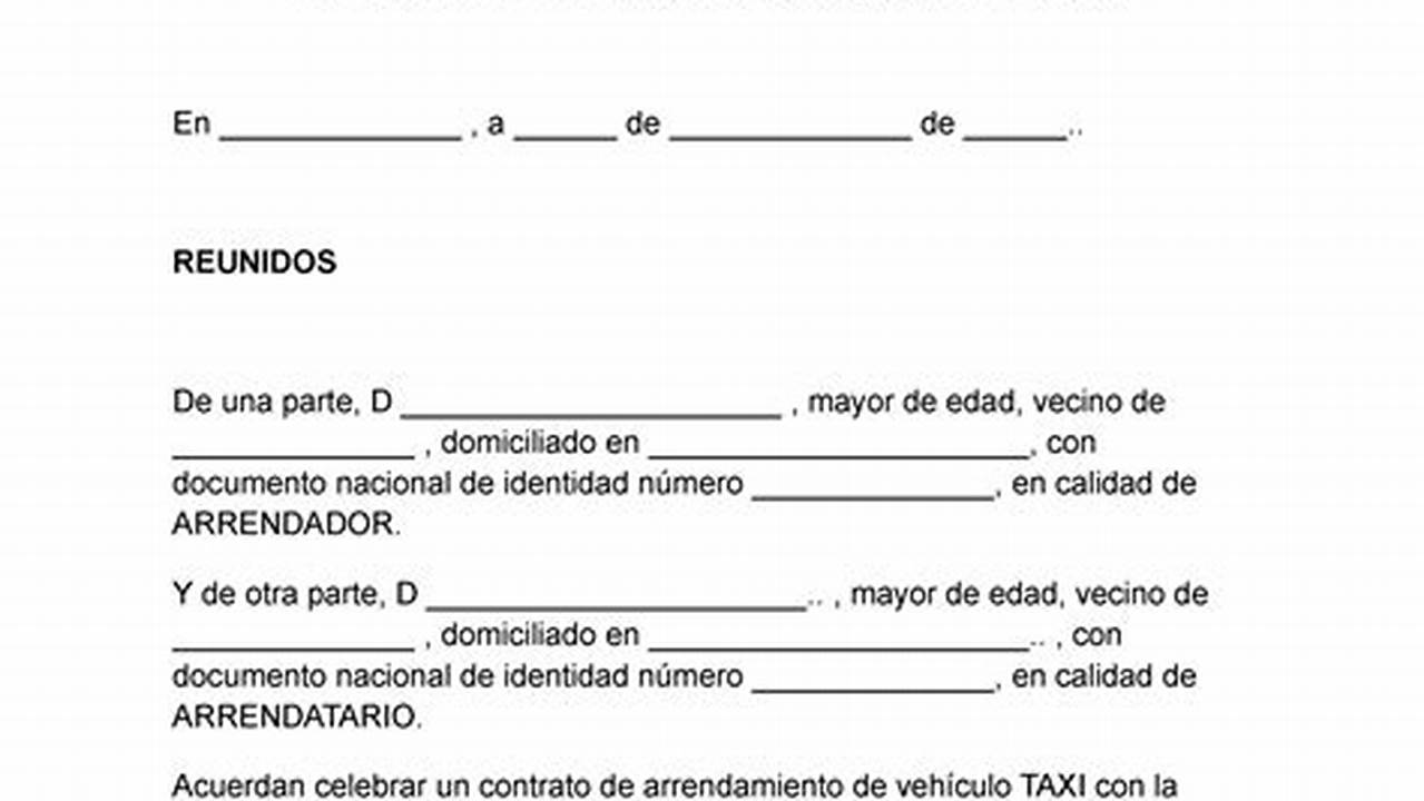 Modelo De Contrato De Alquiler De Taxi Simple