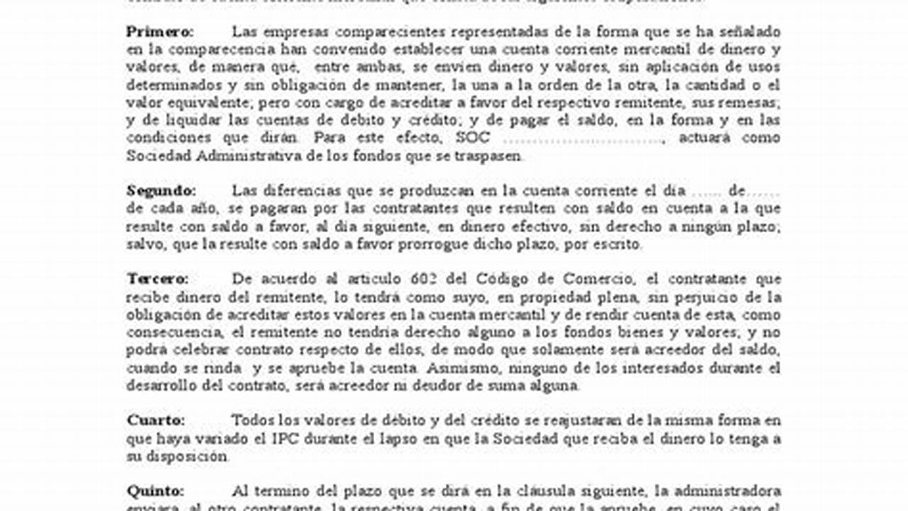 Modelo De Contrato De Cuenta Corriente Mercantil En Mexico
