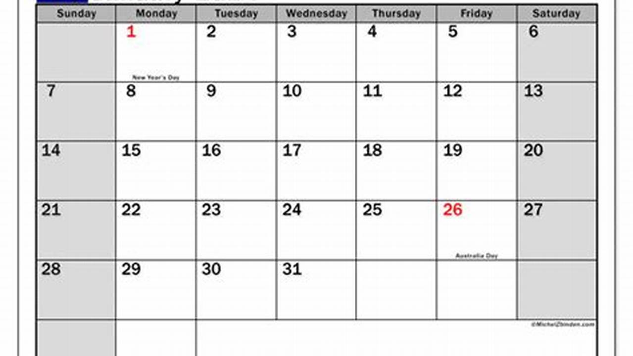 Monthly Calendar 2024 Australia Printable