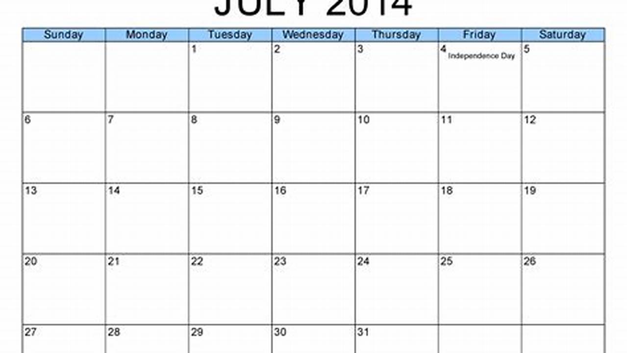 Monthly Calendar For July