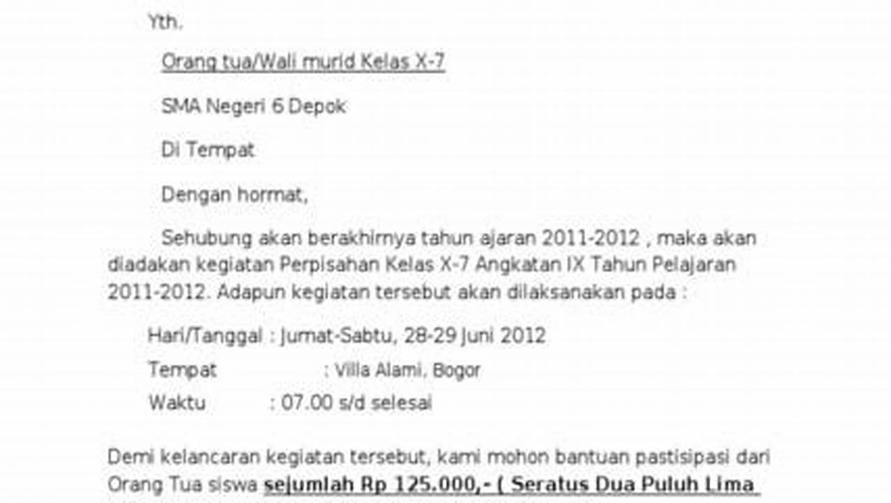 Nama Dan Kelas Siswa, Contoh Surat