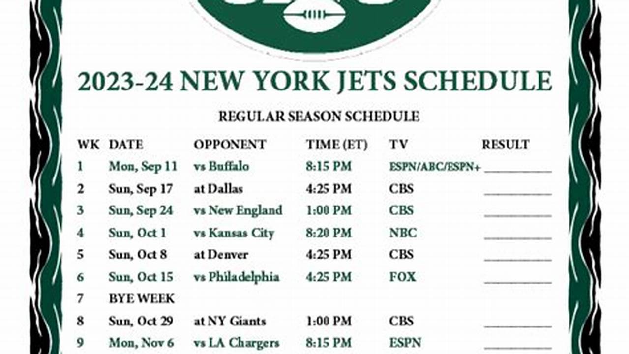 New York Jets Schedule 2024 To 2024