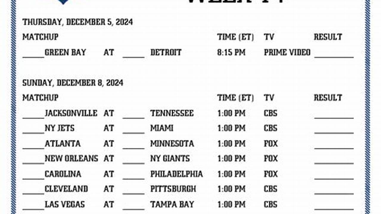 Nfl 2024 Schedule Template Printable