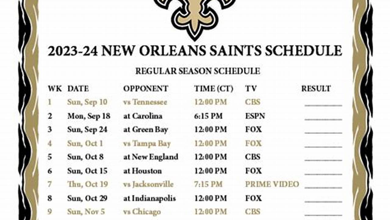 Nfl New Orleans Saints 2024 Schedule