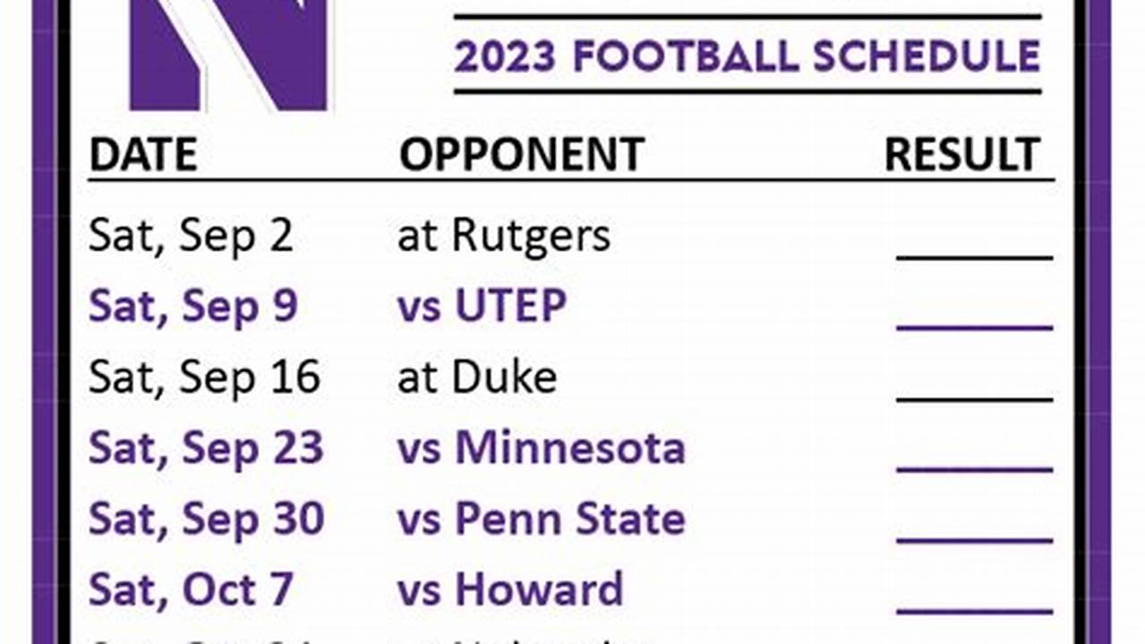 Northwestern Football Schedule 2024 Printable Free