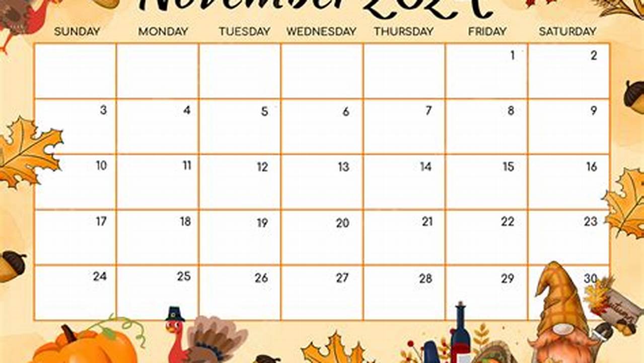 November 2024 Calendar Cute Design Thinking Out