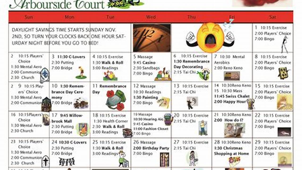 November Activity Calendar For Seniors