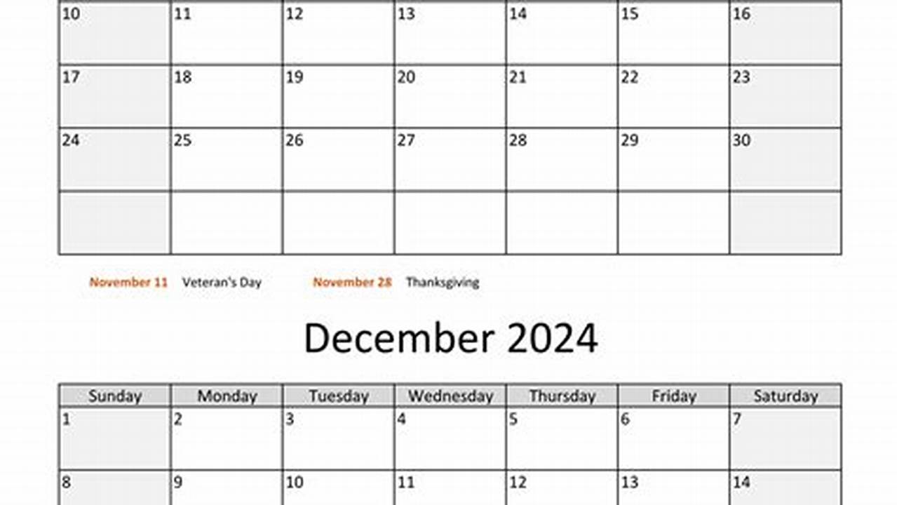 November December 2024 Calendar With Holidays Schedule