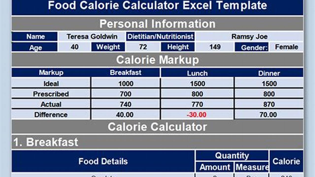 Nutrition Tracking, Excel Templates