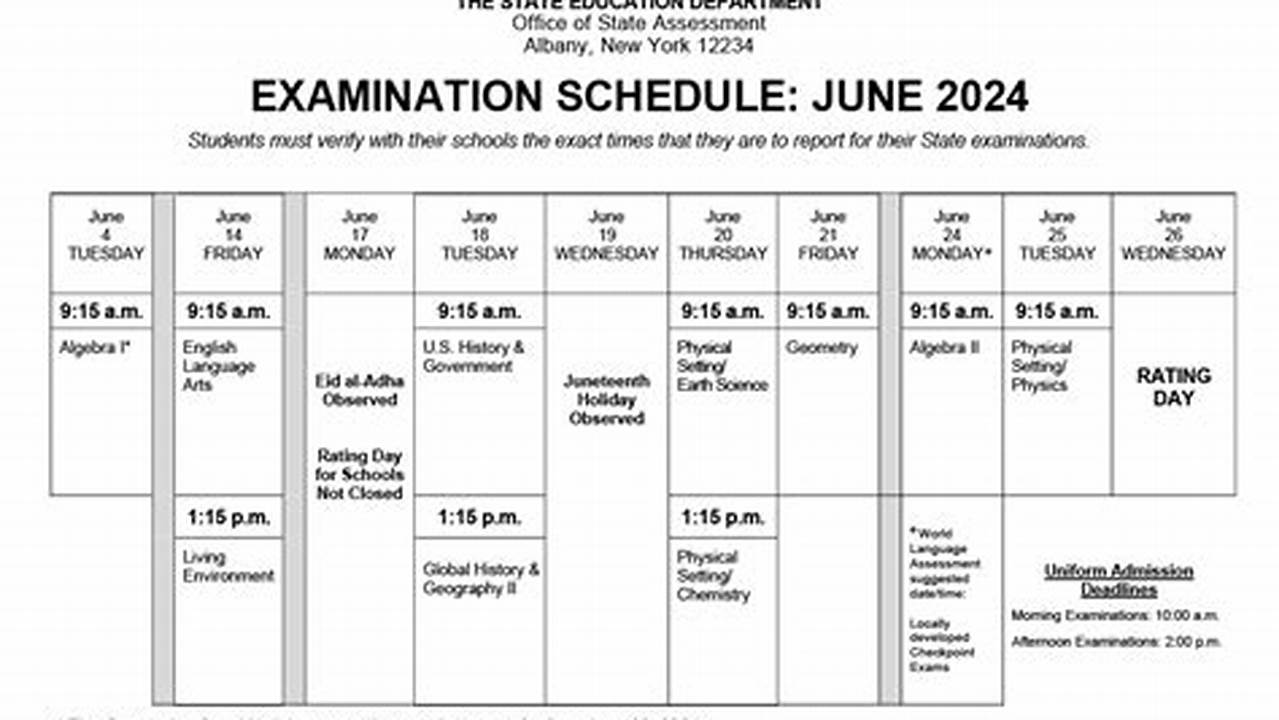 Nys Regents Schedule June 2024-2024