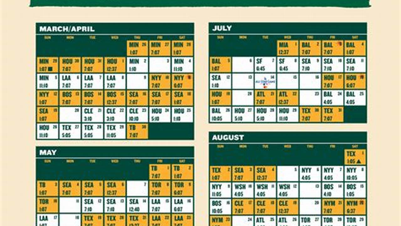Oakland Athletics Schedule Calendar