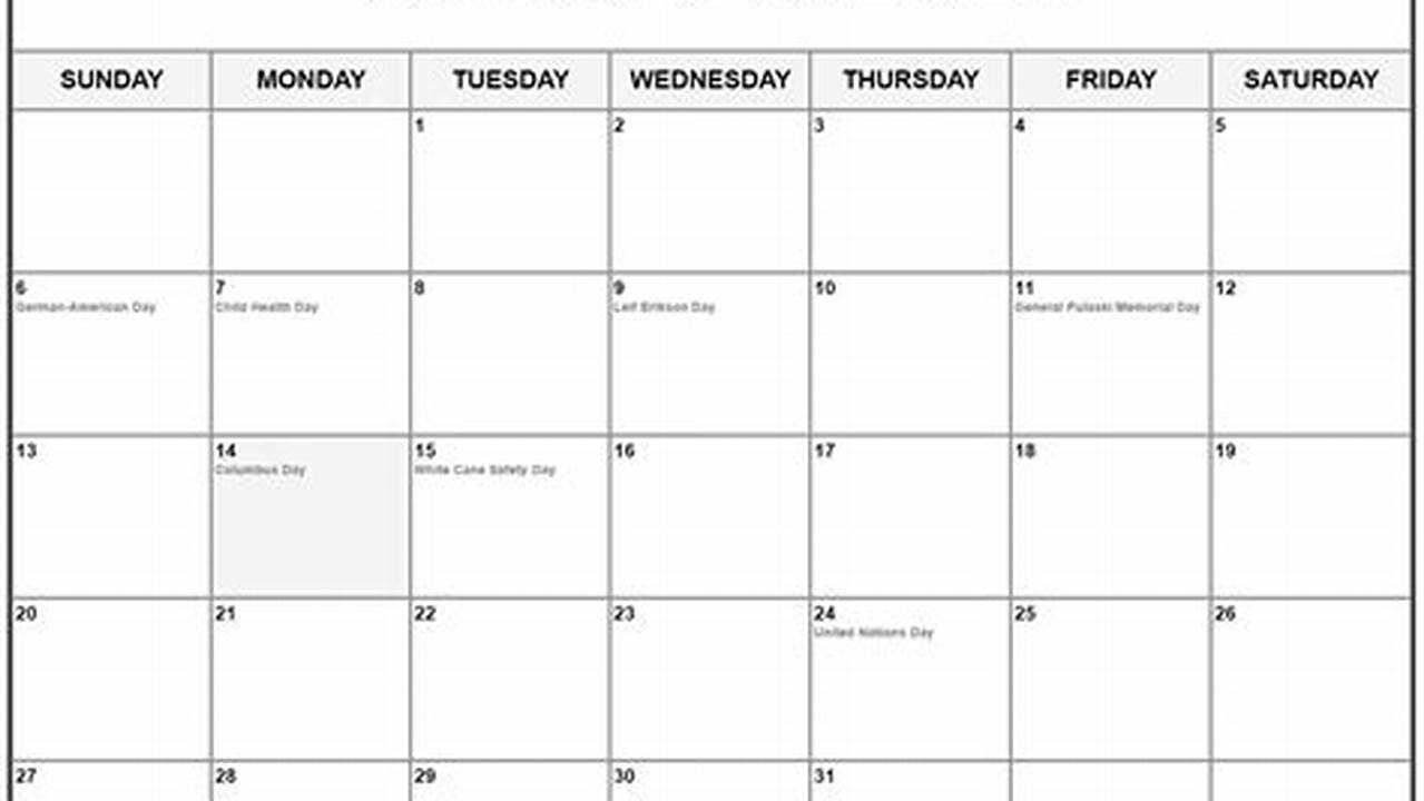 October 2024 Calendar With Us Holidays
