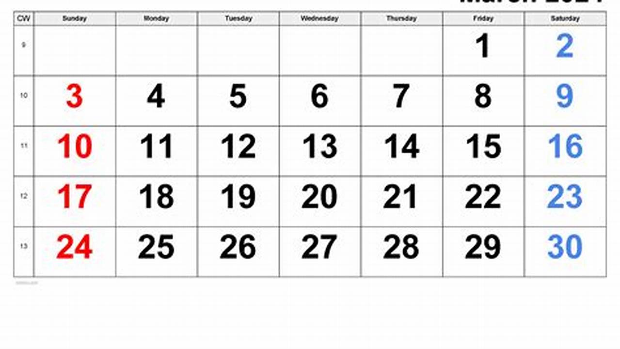 October 2024 To March 2024 Calendar Week Calendar