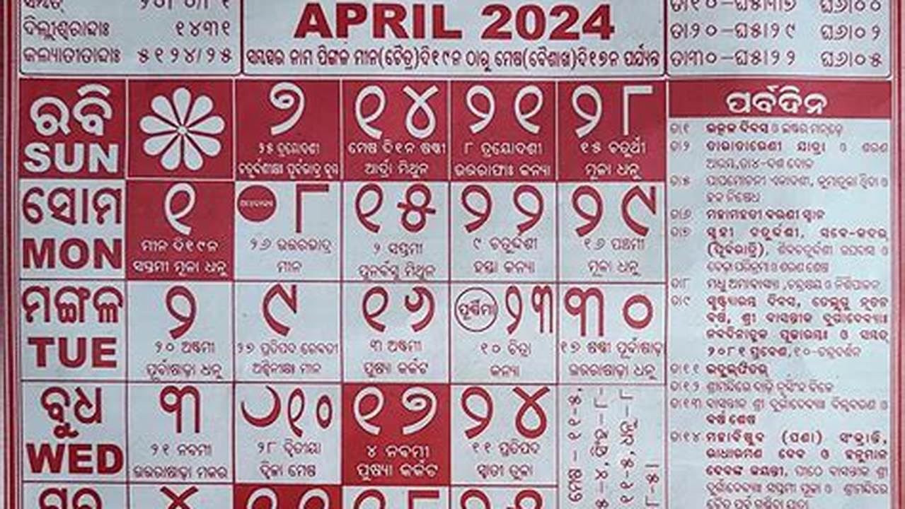 Odia Calendar 2024 April Month