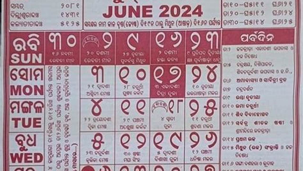 Odia Calendar 2024 June