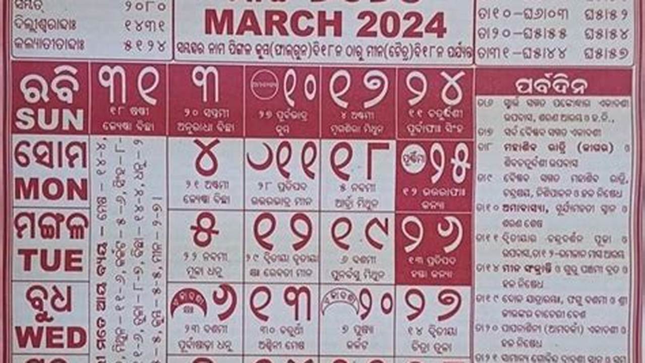 Odia Calendar 2024 March Month