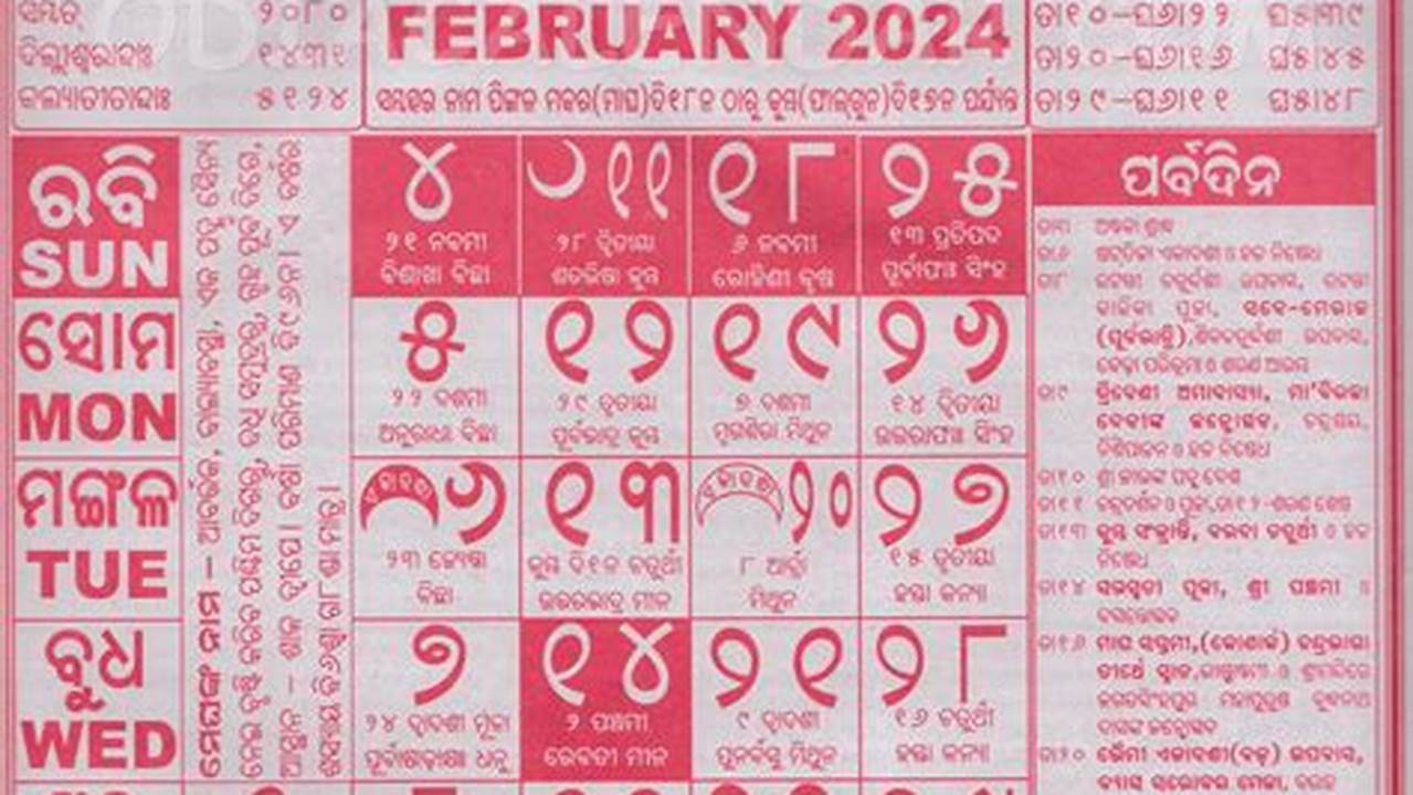 Odia Kohinoor Calendar 2024 February