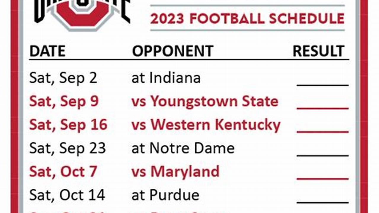 Ohio State Football Printable Schedule 2024